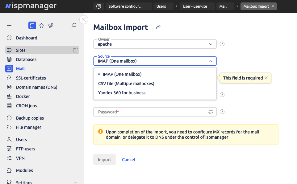 You can copy mail to ispmanager in several ways. For example using IMAP or a CSV file