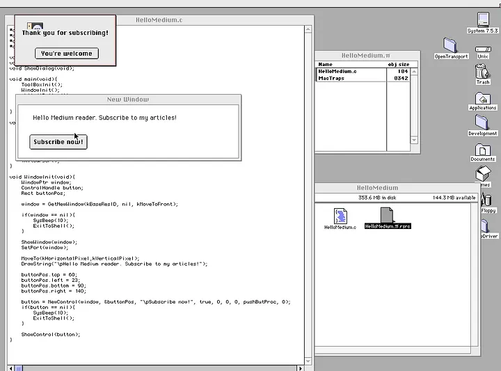   Простое диалоговое приложение на System 7.5.3 
